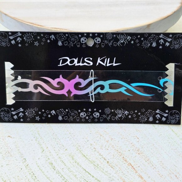 Dolls Kill ✦ Aurora Gradient Flame Choker ✦ Clear Vinyl Adjustable Snap NWT - Picture 2 of 7